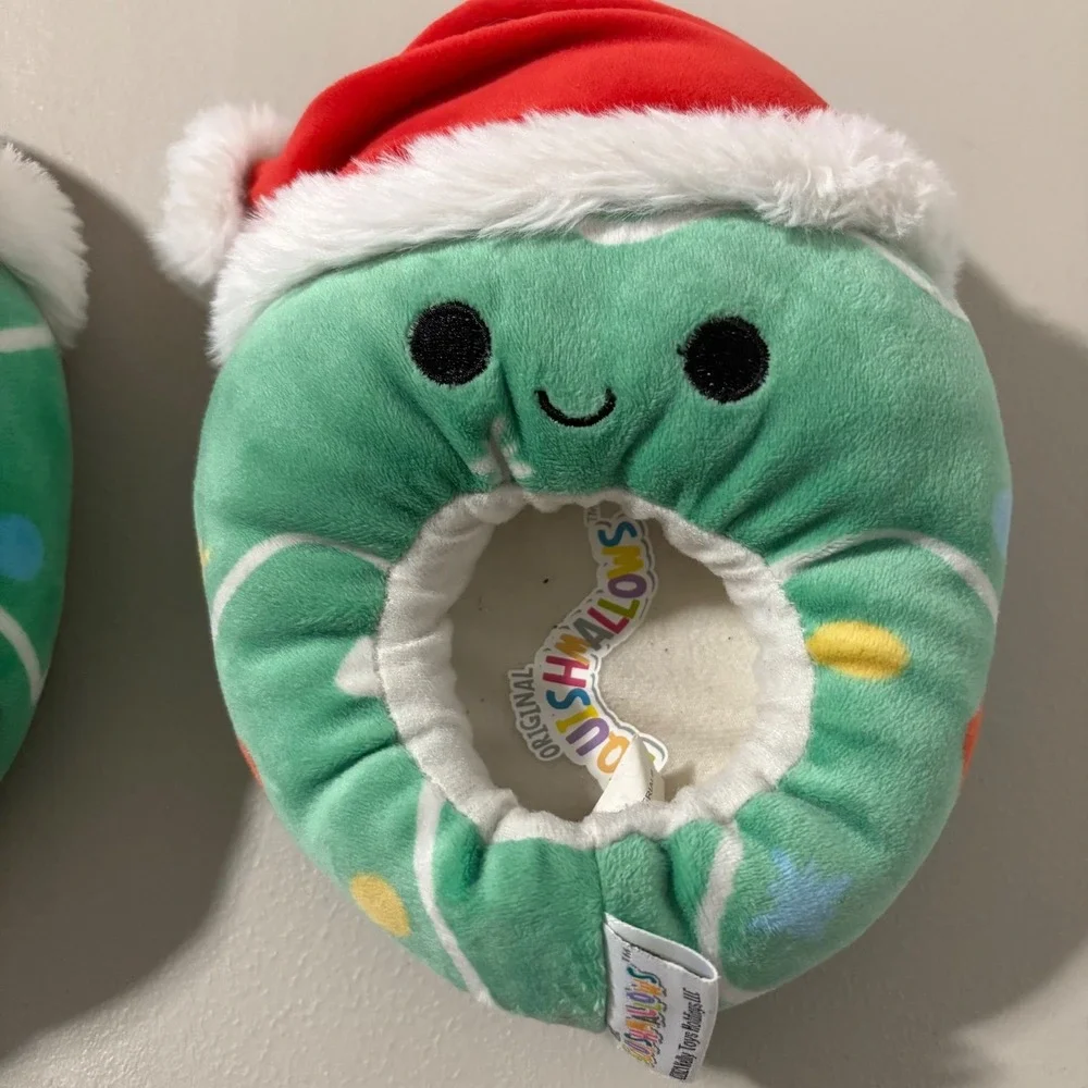Squishmallows Carol the Christmas‎ Tree Slippers Green Santa Hat Kids Size 13/1